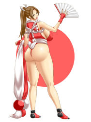 1girl ass breasts brown_eyes brown_hair hand_fan fatal_fury folding_fan huge_ass huge_breasts oribaru ponytail rope shiranui_mai snk the_king_of_fighters thong rating:Questionable score:37 user:leejunne