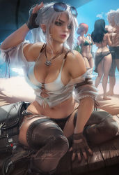 1boy 3girls abs ass bag beach bikini bikini_top_only black_hair black_nails boots breasts ciri cleavage earrings eyewear_on_head facial_scar fingerless_gloves fingernails freckles geralt_of_rivia gloves green_bikini jewelry lips multiple_girls nail_polish necklace o-ring o-ring_top palm_tree patreon piercing ponytail red_hair sakimichan sand sandals scar scar_across_eye scar_on_cheek scar_on_face see-through shiny_skin side-tie_bikini_bottom signature silver_hair sunglasses sweat swimsuit the_witcher_(series) the_witcher_3 thigh_boots thighhighs tree triss_merigold water white_bikini yennefer_of_vengerberg rating:Sensitive score:182 user:Naschkatze
