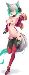 1futa animal_ear_fluff animal_ears armpits black_gloves bottomless breasts cropped_jacket crossed_bangs cyborg erection fox_ears fox_girl fox_tail futanari gloves gold_trim gradient_hair green_eyes green_hair grey_hair grin hair_between_eyes hair_ornament hairclip hand_up highres jacket long_hair long_sleeves mechanical_legs medium_breasts multicolored_hair navel nipples no_testicles nude open_clothes open_jacket original penis puffy_nipples pussy red_jacket shadow short_hair simple_background smile solo standing standing_on_one_leg stomach tail trimbil uncensored v very_long_hair white_background wide_sleeves rating:Explicit score:60 user:danbooru