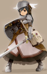 1girl armor boots dress female_focus goma_(mm324) helmet highres long_hair shield solo sword weapon rating:Sensitive score:8 user:Dweenie