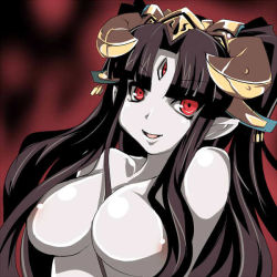  black_hair breasts demon_girl horns image_sample large_breasts lillithlauda lithla long_hair original pixiv_sample pointy_ears pure_white_demon_(succubus_prison) red_eyes resized smile third_eye  rating:Questionable score:47 user:hashiji