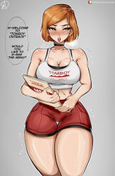  1girl absurdres almualim ass bare_shoulders breasts choker cleavage_cutout clothing_cutout female_focus highres huge_ass jujutsu_kaisen kugisaki_nobara large_breasts lipstick makeup orange_eyes orange_hair ornament short_hair shorts sideboob solo tank_top thick_thighs thighs tomboy tomboy_outback  rating:Questionable score:143 user:Keplergym2