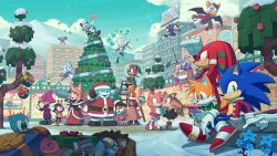  1other 6+boys 6+girls absurdres amy_rose animal_ears big_the_cat chaos_emerald charmy_bee cheese_(sonic) christmas christmas_ornaments christmas_tree commentary conductor&#039;s_wife_(the_murder_of_sonic_the_hedgehog) conductor_(the_murder_of_sonic_the_hedgehog) cream_the_rabbit cubot digimin dr._eggman e-123_omega english_commentary espio_the_chameleon flicky_(character) floating flower flying froggy_(sonic) gloves highres hug husband_and_wife jewel_the_beetle kitsunami_the_fennec knuckles_the_echidna mother_and_daughter multiple_boys multiple_girls official_art orbot protagonist_(the_murder_of_sonic_the_hedgehog) robot rouge_the_bat santa_costume shadow_the_hedgehog silver_the_hedgehog smile snow sonic_(series) sonic_the_hedgehog sonic_the_hedgehog_(idw) sticks_the_badger surge_the_tenrec tails_(sonic) tangle_the_lemur the_murder_of_sonic_the_hedgehog tree vanilla_the_rabbit white_gloves winter_clothes wisp_(sonic) 