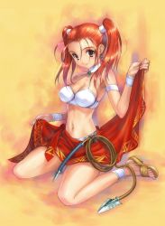  1girl absurdres alternate_costume bikini dancer&#039;s_costume_(dq) dragon_quest dragon_quest_viii earrings goto_p highres jessica_albert jewelry red_hair solo square_enix swimsuit twintails whip yellow_eyes  rating:Questionable score:26 user:danbooru