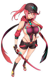  adapted_costume breasts feichu_keju hat katana large_breasts pyra_(xenoblade) red_eyes red_hair sword weapon xenoblade_chronicles_(series) xenoblade_chronicles_2 
