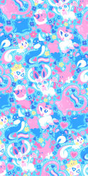  artist_name blue_background blue_flower blush_stickers bow bowtie character_request commentary creatures_(company) english_commentary flower game_freak gen_6_pokemon heart heart_in_eye highres limited_palette mouse_(animal) nintendo no_humans notice_lines open_mouth pink_bow pink_bowtie pink_flower pokemon pokemon_(creature) smile sparkle starsalts sylveon symbol_in_eye transgender_flag unicorn 