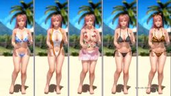 1girl 3d animated animated_gif barefoot bikini bouncing_breasts breasts cleavage clothing_cutout covering_privates covering_breasts curvy dead_or_alive dead_or_alive_xtreme dead_or_alive_xtreme_3_fortune flower_necklace frilled_bikini frills honoka_(doa) large_breasts legs lei lowres midriff multi-strapped_bikini_bottom navel navel_cutout one-piece_swimsuit pink_hair running sarong school_uniform seashell_bikini short_hair split_screen sports_bikini string_bikini swimsuit topless underboob rating:Questionable score:41 user:FrozenStar