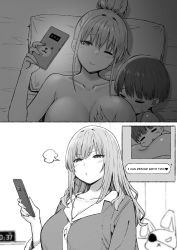 1boy 1girl 2girls age_difference barefoot blunt_bangs blush bra bra_lift breasts cleavage clock closed_eyes closed_mouth collarbone commentary_request dutch_angle erection grabbing grabbing_another&#039;s_breast greyscale hair_bun hanging_breasts hetero highres hime_cut hinano_(sky-freedom) holding holding_phone huge_breasts indoors kaori_(sky-freedom) large_breasts leaning_forward long_hair lying monochrome multiple_girls nude on_back one_eye_closed onee-shota original pajamas phone pillow short_hair shota shota-kun_(sky-freedom) single_hair_bun sky-freedom smile stuffed_animal stuffed_rabbit stuffed_toy translated underwear rating:Explicit score:361 user:Garulpo