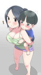 1boy 1girl age_difference bare_shoulders barefoot blush breasts cleavage closed_mouth ekz_(robotekz) eyebrows feet full_body grabbing grabbing_another&#039;s_breast grabbing_from_behind gradient_background held_up hetero holding onee-shota original short_hair short_shorts shorts shota smile standing rating:Questionable score:108 user:Domestic_Importer