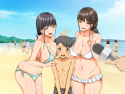 4boys 6+girls age_difference beach bikini black_hair blue_eyes blush breast_press breasts brown_hair cleavage cloud cowboy_shot day embarrassed facing_viewer frilled_bikini frills green_bikini groin half-closed_eyes highres large_breasts legs legs_together long_hair looking_at_viewer low_ponytail microphone multiple_boys multiple_girls navel ocean open_mouth original outdoors public_indecency purple_eyes sand short_hair shota side-tie_bikini_bottom sky smile standing string_bikini swimsuit teenage_girl_and_younger_boy thighs tokei_usagi v v_arms water white_bikini rating:Questionable score:125 user:Ynyswydryn
