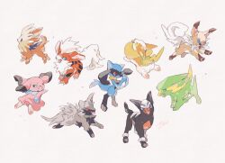  absurdres blue_eyes claws closed_mouth commentary_request creatures_(company) electrike fangs fangs_out game_freak gen_1_pokemon gen_2_pokemon gen_3_pokemon gen_4_pokemon gen_5_pokemon gen_7_pokemon gen_8_pokemon growlithe highres houndour kanami_(bprod) lillipup nintendo no_humans open_mouth pokemon pokemon_(creature) poochyena red_eyes riolu rockruff signature smile snubbull tongue tongue_out white_background yamper 