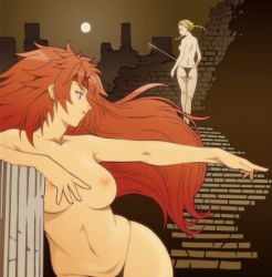 2girls ass blonde_hair breasts hands large_breasts leina lowres multiple_girls nude outstretched_arm outstretched_hand pointing queen&#039;s_blade reaching reaching_towards_viewer red_hair risty screencap thighs rating:Explicit score:5 user:danbooru