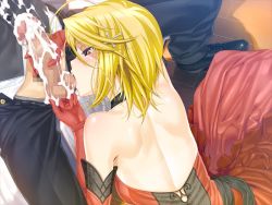 1boy 1girl anal anal_fingering back backless_dress backless_outfit bare_back bare_shoulders blonde_hair blush caressing_testicles censored choker classy_cranberry&#039;s cum cum_on_clothes dress elbow_gloves fellatio fingering game_cg gloves hair_ornament hairpin handjob happoubi_jin hetero honda_rei kujou_tsubasa kura_kura licking licking_testicle male_penetrated mosaic_censoring open_mouth oral penis pink_eyes prostate_milking short_hair solo_focus sweat testicle_sucking testicles tongue tongue_out rating:Explicit score:144 user:danbooru
