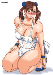 alternate_hairstyle apron blush breasts capcom chun-li flats housewife large_breasts mature_female naked_apron papepox2 smile street_fighter twintails rating:Questionable score:31 user:jojosstand