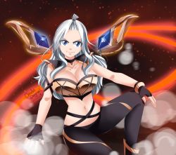  1girl blue_eyes breasts claudia_dragneel cleavage fairy_tail large_breasts league_of_legends long_hair midriff mirajane_strauss navel  rating:Questionable score:15 user:CeliaLover