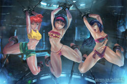  3girls arm_behind_head armpits arms_up bare_shoulders barefoot bdsm bikini black_hair bondage bound breasts cleavage collarbone colored_skin creatures_(company) erika_(pokemon) game_freak gym_leader hair_tie judash137 long_hair looking_at_viewer machine medium_breasts midriff misty_(pokemon) multiple_girls muscular navel nintendo open_mouth orange_hair pokemon pokemon_(anime) pokemon_(classic_anime) pokemon_rgby ponytail red_eyes sabrina_(pokemon) shirt short_hair shorts swimsuit toned white_skin  rating:Questionable score:34 user:pimps1678