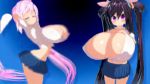  2girls 3d animated ariane_cevaille_(silo9) arm_behind_head black_hair blue_background blue_eyes blush bouncing_breasts breast_expansion breast_suppress breasts breasts_squeezed_together character_request cleavage closed_eyes dancing front-tie_top gigantic_breasts gradient_background gradient_hair huge_breasts large_breasts long_hair looking_at_viewer midriff miniskirt multicolored_hair multiple_girls no_bra one_eye_closed pink_hair pleated_skirt purple_eyes shirt short_sleeves sidelocks silo9 skirt source_request standing swaying_breasts twintails very_long_hair video white_shirt wink 