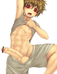  1boy censored erection highres huge_testicles icicle_(circle) large_penis male_focus penis red_eyes shota solo tagme testicles unzipped  rating:Explicit score:143 user:zoaoz