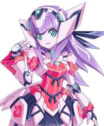  1girl android archived_source bad_id bad_twitter_id eblmeka green_eyes humanoid_robot joints long_hair mecha_musume mechanical_hair open_mouth original purple_hair robot robot_joints sidelocks smile solo 