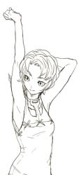  1girl armpits closed_mouth greyscale ilia monochrome nintendo short_hair smile solo the_legend_of_zelda the_legend_of_zelda:_twilight_princess yo_mo  rating:General score:2 user:shitdickcunt