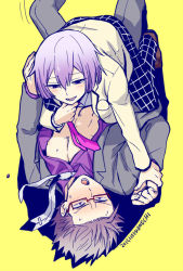  (hamatora) 10s 2boys blush character_request dated hamatora male_focus multiple_boys murasaki naughty_face restrained simple_background size_difference tagme undressing yaoi yellow_background 