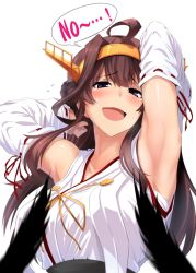 10s 1girl ahoge armpits bad_id bad_pixiv_id blue_eyes blush breasts brown_hair detached_sleeves kantai_collection kongou_(kancolle) large_breasts looking_at_viewer nontraditional_miko open_mouth solo speech_bubble tears ulrich_(tagaragakuin) rating:Questionable score:19 user:danbooru