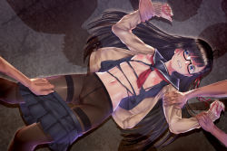 1girl 6+boys angry arm_grab assisted_exposure between_breasts black_hair blue_eyes breasts clenched_teeth clothes_pull glasses hair_ribbon kaeru long_hair multiple_boys navel nipples original panties pantyhose restrained ribbon school_uniform skirt skirt_pull sweat teeth torn_clothes underwear undressing rating:Questionable score:45 user:Daybreak01