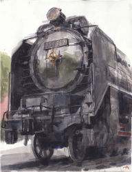  highres locomotive misawa_hiroshi no_humans original railroad_tracks steam_locomotive train  rating:General score:7 user:danbooru
