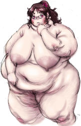  1girl breasts fat glasses huge_breasts nipples obese pussy sagging_breasts solo tanuma_yuuichirou  rating:Explicit score:9 user:thatguy1996
