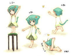 1girl :&lt; animal_ears barefoot bug butterfly cat_ears cat_girl_-_numbered_actions_(kito) cat_tail dress feet bug kito_(sorahate) multiple_views original outstretched_arms short_hair smile source spread_arms standing_on_object stool tail translated rating:Questionable score:14 user:danbooru