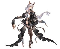  animal_ears armor braid breasts brown_eyes champagne_glass cleavage cup dress drinking_glass elbow_gloves erune fishnet_thighhighs fishnets formal full_body gloves granblue_fantasy greaves heles heles_(irestill_evening_dress)_(granblue_fantasy) high_heels jewelry long_hair looking_at_viewer minaba_hideo official_art silver_hair single_braid solo standing thighhighs transparent_background very_long_hair white_background  rating:Sensitive score:20 user:Okitsu3