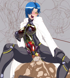  1boy 1girl anal anal_object_insertion blue_hair blush bodysuit censored cum cyborg damu_otoko dildo double_dildo hair_over_one_eye hetero himoo_yuina internal_organs lab_coat licking_lips long_hair male_penetrated naughty_face object_insertion pegging pov purple_lips pussy sex sex_toy solo_focus sweat tagme tokimeki_memorial tongue tongue_out vaginal yellow_eyes  rating:Explicit score:60 user:salarta