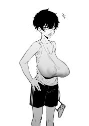  absurdres breasts cousins f.w.zholic game_console hanging_breasts highres huge_breasts inverted_nipples large_breasts puffy_areolae puffy_nipples sagging_breasts short_hair tomboy  rating:General score:81 user:TomboyTomo