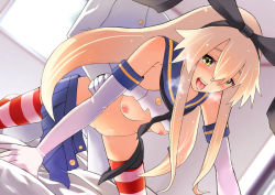  1boy 1girl admiral_(kancolle) animal_ears blonde_hair blush breasts buttons clothed_sex doggystyle elbow_gloves gloves green_eyes headband heavy_breathing hetero kantai_collection long_hair medium_breasts miniskirt navel neckerchief neet_co. nipples on_bed pleated_skirt rabbit_ears sex sex_from_behind shimakaze_(kancolle) shirt sidelocks skirt skirt_around_one_leg solo_focus striped_clothes striped_thighhighs sweat sweatdrop tearing_up thighhighs torn_clothes torn_shirt very_long_hair white_gloves  rating:Explicit score:53 user:danbooru