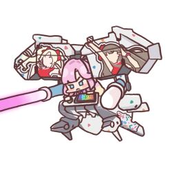  1girl :&lt; ahoge anyoji_hime bead_necklace beads blonde_hair blue_eyes blue_hair blush_stickers bow brown_hair character_print chibi chibi_only colored_tips commentary do!_do!_do!_(love_live!) dress externally_piloted_mecha fujishima_megumi glowstick group_name hair_bow itasha jewelry keyboard_(computer) light_blue_hair link!_like!_love_live! long_hair love_live! mecha mira-cra_park! mouse_(computer) multicolored_hair necklace osawa_rurino oversized_object penlight_(glowstick) pink_hair red_bow red_dress rgb_lights robot simple_background sleeveless sleeveless_dress solo sunkeun twintails v-shaped_eyebrows v-shaped_eyes virtual_youtuber white_background 