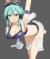  1girl armband armpits ass ass_grab bikini blue_eyes blue_hair blush grabbing_another&#039;s_breast breasts butt_crack cleavage disembodied_hand goggles grabbing groping hair_ornament highres open_mouth short_hair sinon swimsuit sword_art_online wet  rating:Questionable score:55 user:DoctorWasabi