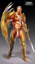  absurdres armor bara highres male_focus muscular navel nipples penis silencio warrior  rating:Explicit score:9 user:mrmetoo