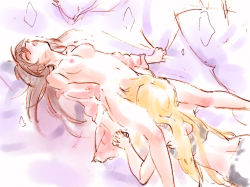  00s 2girls arched_back artist_request bed bed_sheet blonde_hair blush breasts brown_hair clench closed_eyes clothed_female_nude_female clothed_on_nude cunnilingus fate_testarossa female_orgasm head_back holding_hands long_hair lyrical_nanoha mahou_shoujo_lyrical_nanoha mahou_shoujo_lyrical_nanoha_strikers multiple_girls nipples nude open_mouth oral orgasm screaming sheet_grab sketch takamachi_nanoha tokoharu trembling very_long_hair yuri  rating:Explicit score:93 user:danbooru