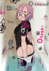 1girl absurdres ass butt_crack clothes_pull female_focus from_behind glasses hair_ornament highres looking_back neyuki_rei one-piece_swimsuit_pull open_mouth original pink_hair short_hair solo rating:Questionable score:28 user:Dweenie