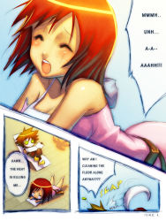 blush breasts brown_hair cleavage closed_eyes kairi kingdom_hearts mike_inel open_mouth red_hair sexually_suggestive sora sweat tears translated rating:Questionable score:49 user:Furio
