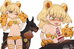 :p animal_ears animal_penis bestiality blonde_hair blush cat_ears cat_girl cat_paws dog dog_penis embarrassed flat_chest foxinshadow gloves green_eyes highres idolmaster idolmaster_cinderella_girls imminent_fellatio jougasaki_rika loli looking_at_penis mesugaki midriff nipples open_mouth paw_gloves penis penis_awe short_hair short_shorts shorts smile smug thighhighs tongue tongue_out topless twintails wide_hips rating:Explicit score:214 user:Disastermaster55