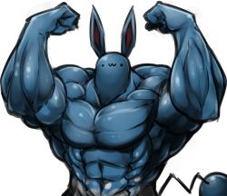  :3 abs azumarill clenched_hands creatures_(company) fukurou_(owl222) game_freak gen_2_pokemon huge_power_(pokemon) looking_at_viewer muscular nintendo no_humans parody pectorals pokemon pokemon_(creature) rabbit_ears simple_background solo what white_background 