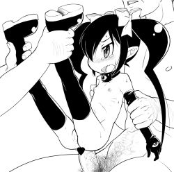  1girl anal backbeako_(torotei) backbeard black_hair blush boots censored cleft_of_venus collar elbow_gloves eyeball flat_chest gegege_no_kitarou gloves greyscale group_sex heart heart_censor loli long_hair male_pubic_hair mmf_threesome monochrome multiple_boys nipples nude ookamiuo open_mouth original parted_lips penis pubic_hair pussy sex solo_focus sweat tears thigh_boots thighhighs threesome toei_animation twintails  rating:Explicit score:71 user:danbooru