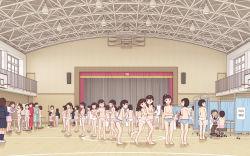 2boys 6+girls barefoot basketball_court black_hair breasts brown_hair curtains doctor full_body glasses grabbing grabbing_another&#039;s_breast grabbing_from_behind happy high_ponytail highres holding holding_paper indoors kiyo_(kyokyo1220) lab_coat loli long_hair looking_back measuring multiple_boys multiple_girls original panties paper physical_examination pink_panties ponytail school school_gym school_uniform serafuku shirt short_hair sitting small_breasts smile standing stethoscope striped_clothes striped_panties tape_measure topless underwear underwear_only weighing_scale white_panties rating:Questionable score:185 user:danbooru