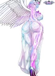  absurdres angel_wings ass blue_hair breasts colored_skin crown crystal dress highres huge_ass huge_breasts looking_back monster_girl multicolored_hair pink_hair pink_skin queen_slime_(terraria) shoes slime_girl tagme terraria tntheaven see-through_body transparent_dress white_background white_dress white_wings wings  rating:Questionable score:18 user:ViciousGamer