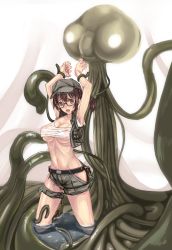  1girl alien breasts fio_germi glasses hat large_breasts mars_people metal_slug restrained snk tentacles torn_clothes  rating:Questionable score:59 user:jojosstand