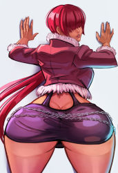  1girl absurdres against_wall ass butt_crack calvin_sims clothes_lift from_behind highres huge_ass looking_back panties pantyshot red_hair shermie_(kof) short skirt skirt_lift smile snk_gals_fighters solo the_king_of_fighters the_king_of_fighters_xv underwear  rating:Sensitive score:40 user:_booty_sultan