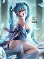  1girl ass blue_eyes blue_hair breasts fantasy large_breasts league_of_legends long_hair mumeaw open_mouth sideboob sitting sitting_on_object solo sona_(league_of_legends) tongue tongue_out very_long_hair  rating:Sensitive score:23 user:Mumeaw