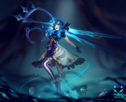 1girl :d artist_name asymmetrical_legwear black_background black_bow black_gloves blue_hair bow breasts dress drill_hair frilled_dress frills gloves green_background green_eyes grey_dress gwen_(league_of_legends) hair_bow highres holding holding_scissors league_of_legends long_hair mismatched_legwear open_mouth oversized_object pantyhose scissors shadow_cat_(yingmiao) shoes smile solo spade_(shape) striped_clothes striped_pantyhose striped_thighhighs stuffed_animal stuffed_rabbit stuffed_toy teeth thighhighs twin_drills upper_teeth_only vertical-striped_clothes vertical-striped_thighhighs rating:Sensitive score:4 user:danbooru