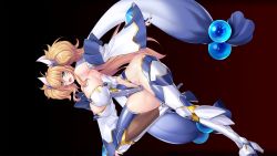  1girl action_taimanin ahoge aoi_nagisa_(metalder) bare_shoulders black_background blonde_hair blue_eyes breasts cleavage curvy fingerless_gloves full_body gloves highleg highleg_leotard huge_breasts leotard lilith-soft long_hair looking_at_viewer onizaki_kirara open_mouth revealing_clothes shiny_clothes shiny_skin simple_background solo taimanin_(series) taimanin_rpgx thong_leotard twintails  rating:Questionable score:17 user:Leopard121_